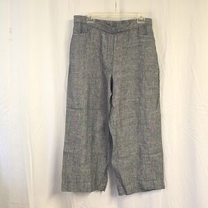 J Jill Womens sz L Tall Pants Heathered Gray 100% Linen Wide Leg Trousers Crop